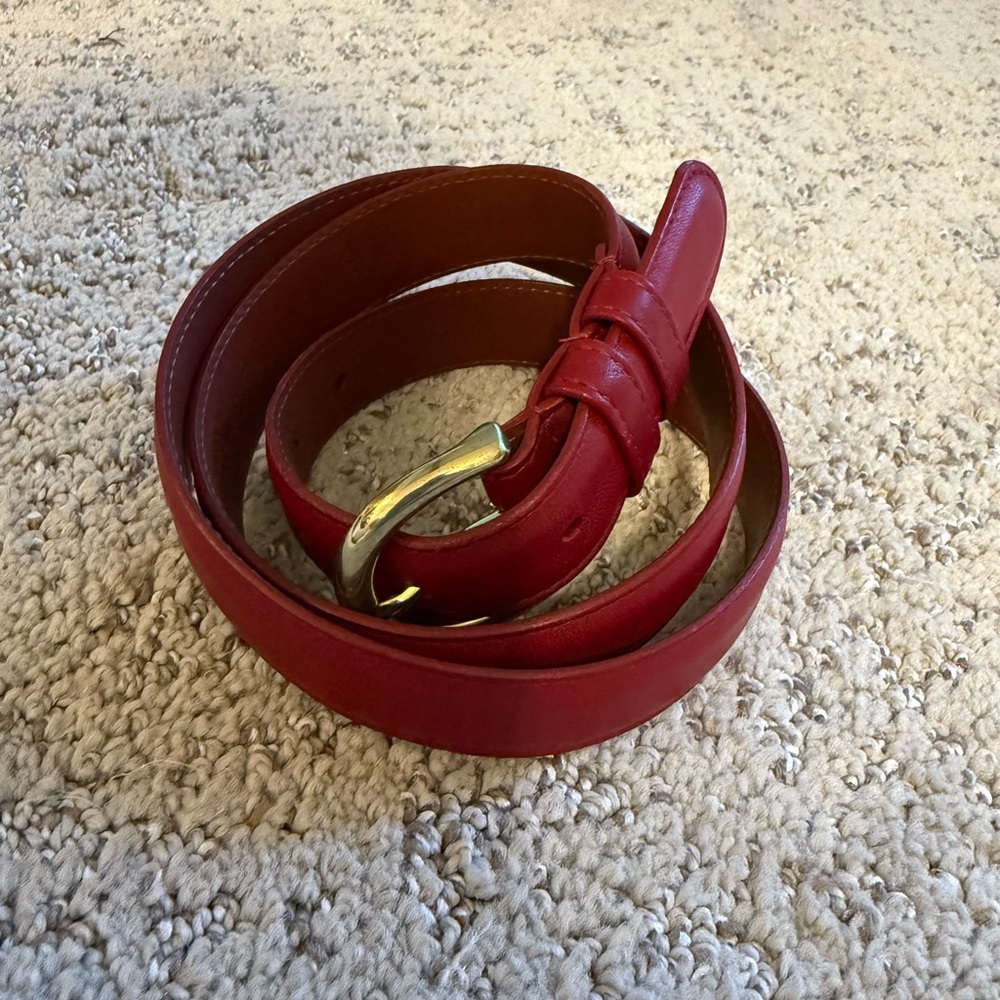 Coach Red Leather Belt with Gold Buckle
